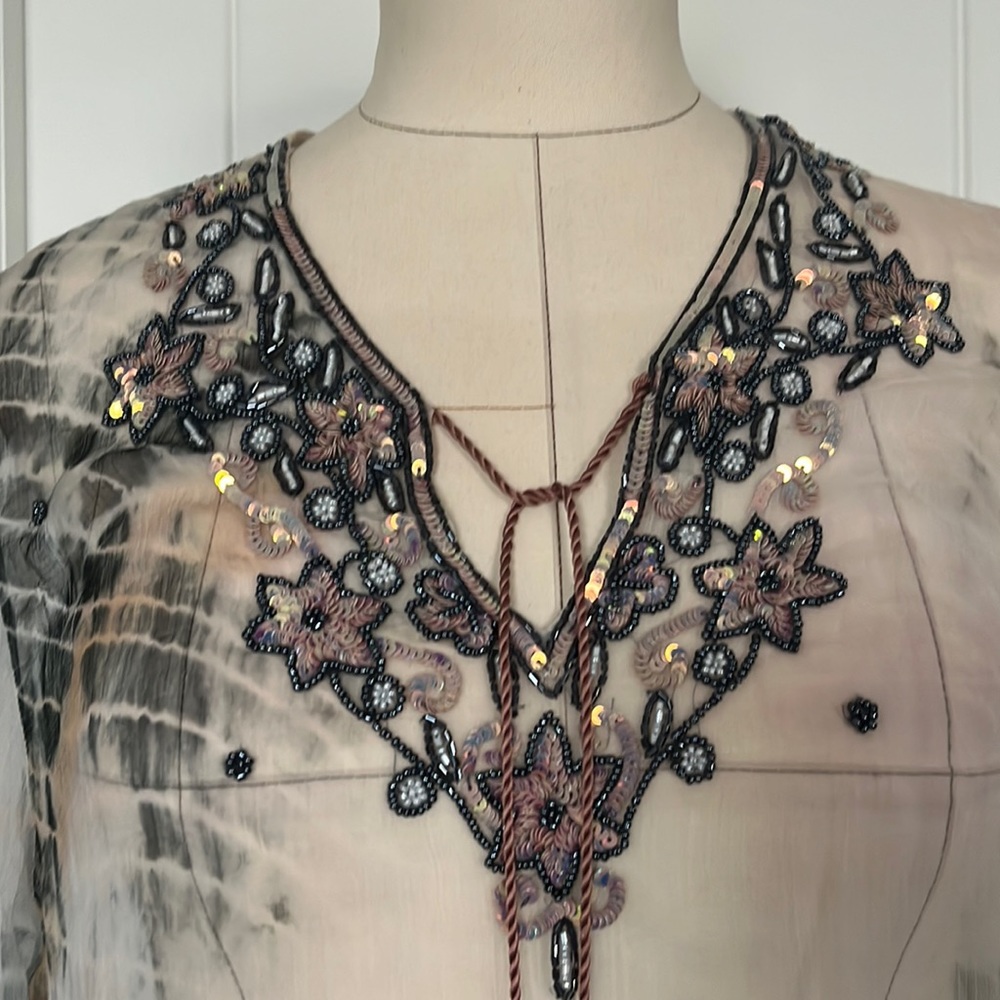 Sequin Swimsuit Cover Sheer, Beaded, Silky Top M